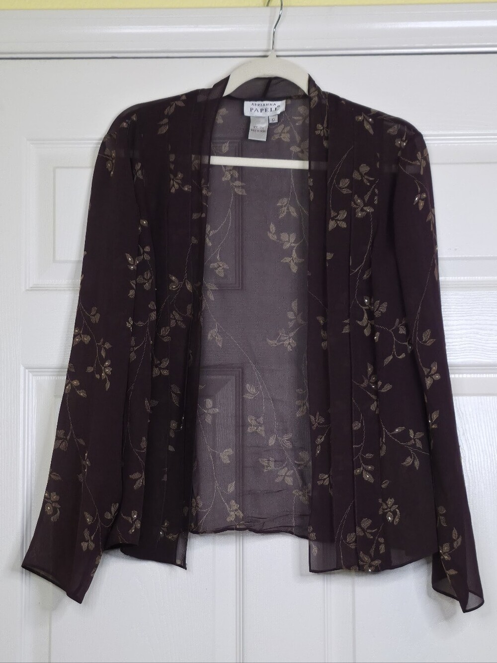 Adriana Papell 100% Silk Open Jacket Lightweight Size 12